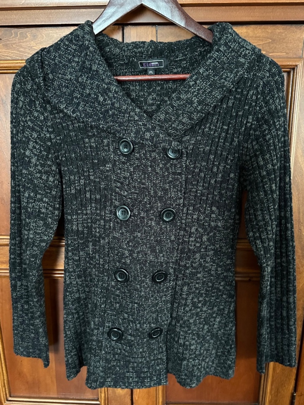 Creazioni Effeci Black Hooded Double Breasted 8-Button Cardigan Size PL NWOT